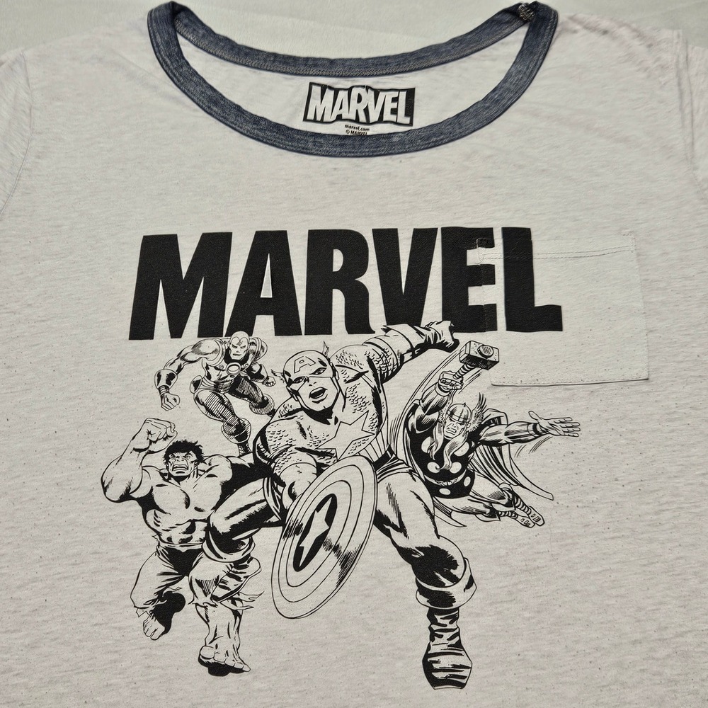 Marvel Avengers Ringer T-Shirt Womens XXL 19 Gray Graphic Pocket Tee Comics